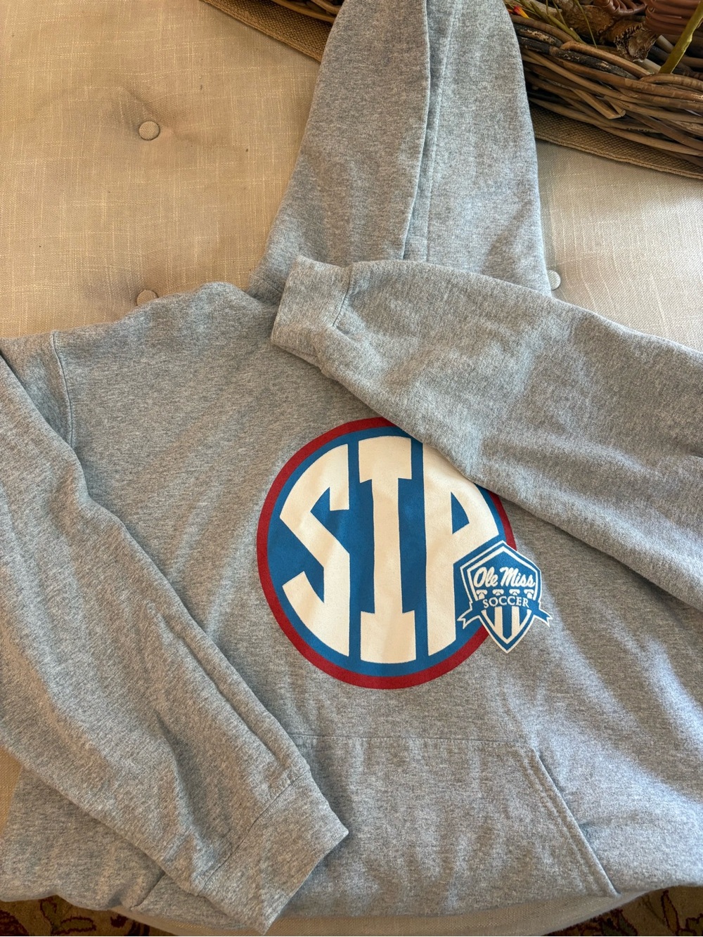 Gildan Gray Crewneck Sweatshirt with Blue & Red STA Graphic